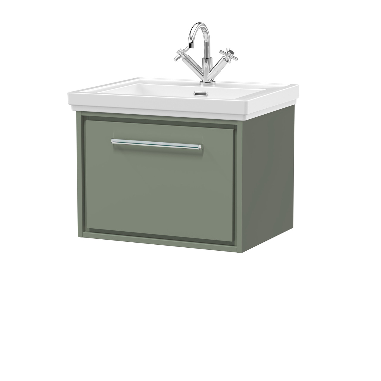 Hudson Reed Lille Matt Wall Hung Single Drawer Vanity Unit and Classic Fireclay Basin