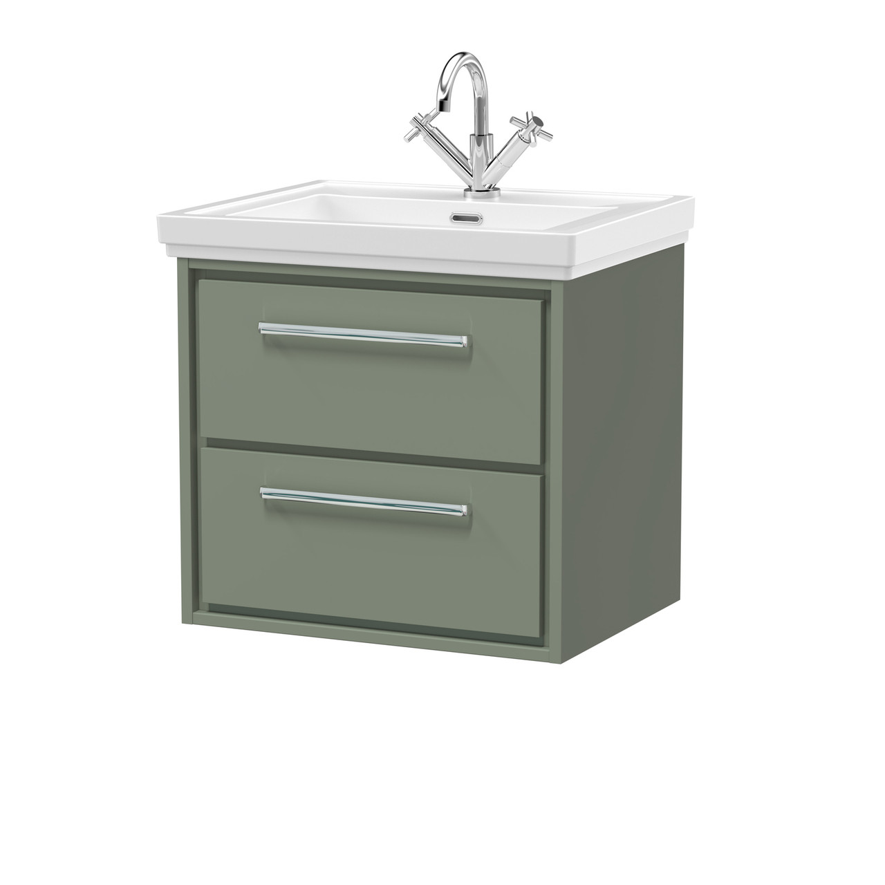Hudson Reed Lille Matt Wall Hung 2 Drawer Vanity Unit and Classic Fireclay Basin