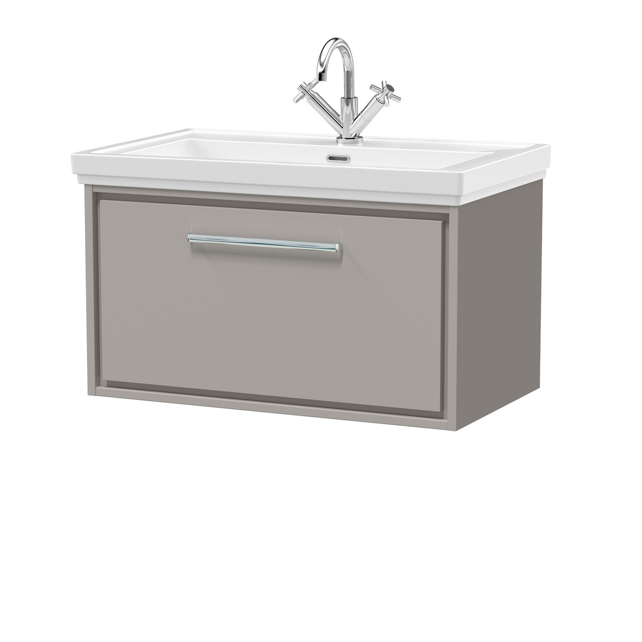 Hudson Reed Lille Matt Wall Hung Single Drawer Vanity Unit and Classic Fireclay Basin