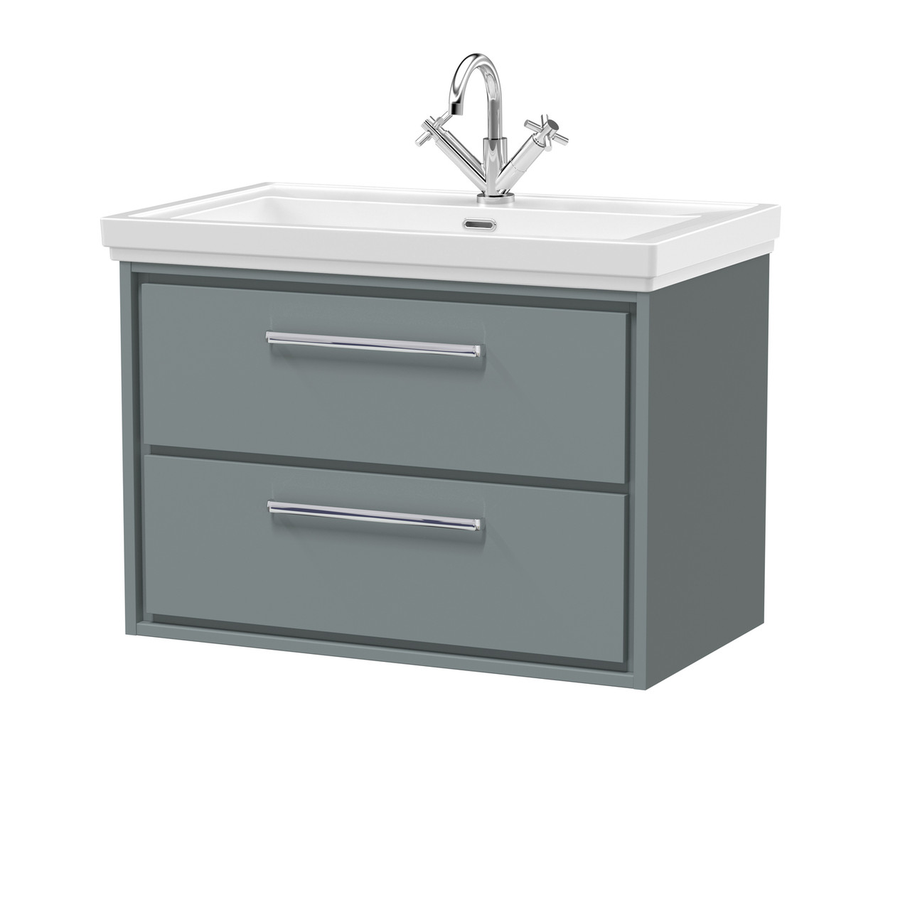 Hudson Reed Lille Matt Wall Hung 2 Drawer Vanity Unit and Classic Fireclay Basin