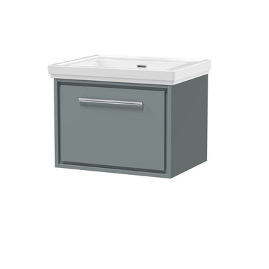 Hudson Reed Coastal Grey Lille Matt Wall Hung Single Drawer Vanity Unit And Classique Fireclay Basin | | Mfc | 600Mm
