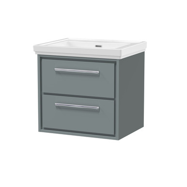 Hudson Reed Coastal Grey Lille Matt Wall Hung 2 Drawer Vanity Unit And Classique Fireclay Basin | | Mfc | 600Mm