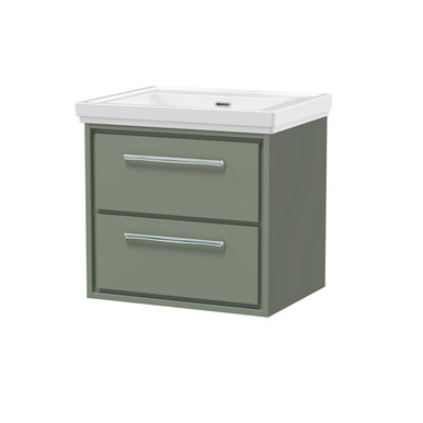Hudson Reed Fern Green Lille Matt Wall Hung 2 Drawer Vanity Unit And Classique Fireclay Basin | | Mfc | 600Mm