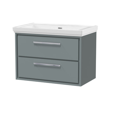 Hudson Reed Coastal Grey Lille Matt Wall Hung 2 Drawer Vanity Unit And Classique Fireclay Basin | | Mfc | 800Mm