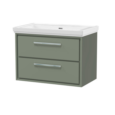 Hudson Reed Fern Green Lille Matt Wall Hung 2 Drawer Vanity Unit And Classique Fireclay Basin | | Mfc | 800Mm