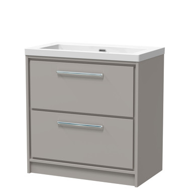 Hudson Reed Pebble Grey Lille Matt 2 Drawer Vanity Unit And Minimalist Fireclay Basin | | Mfc | 800Mm