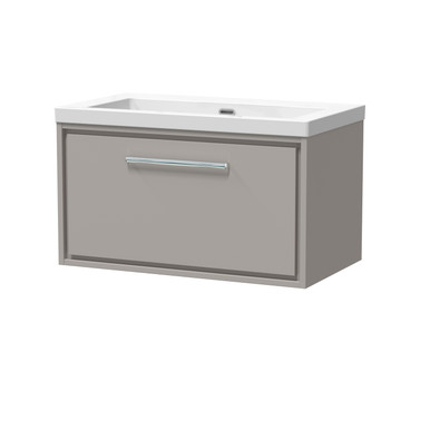 Hudson Reed Pebble Grey Lille Matt Wall Hung Single Drawer Vanity Unit And Minimalist Fireclay Basin | | Mfc | 800Mm