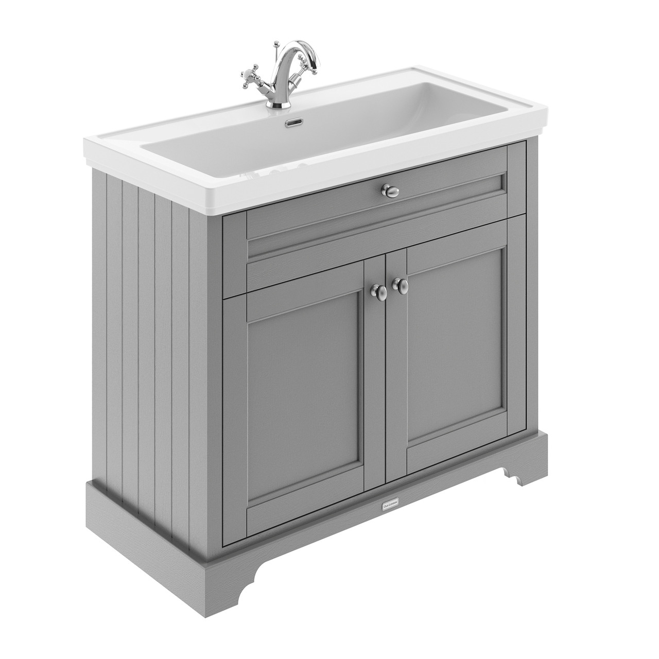 Old London Woodgrain 2 Door Vanity Unit and Classic Fireclay Basin