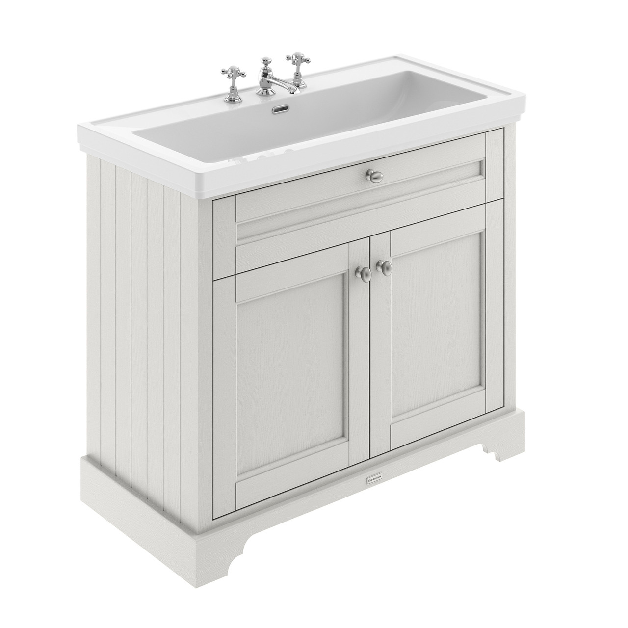 Old London Woodgrain 2 Door Vanity Unit and Classic 3 Tap Hole Fireclay Basin