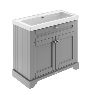 Old London Storm Grey Woodgrain 2 Door Vanity Unit And Classic Fireclay Basin | | Mdf | 1000Mm