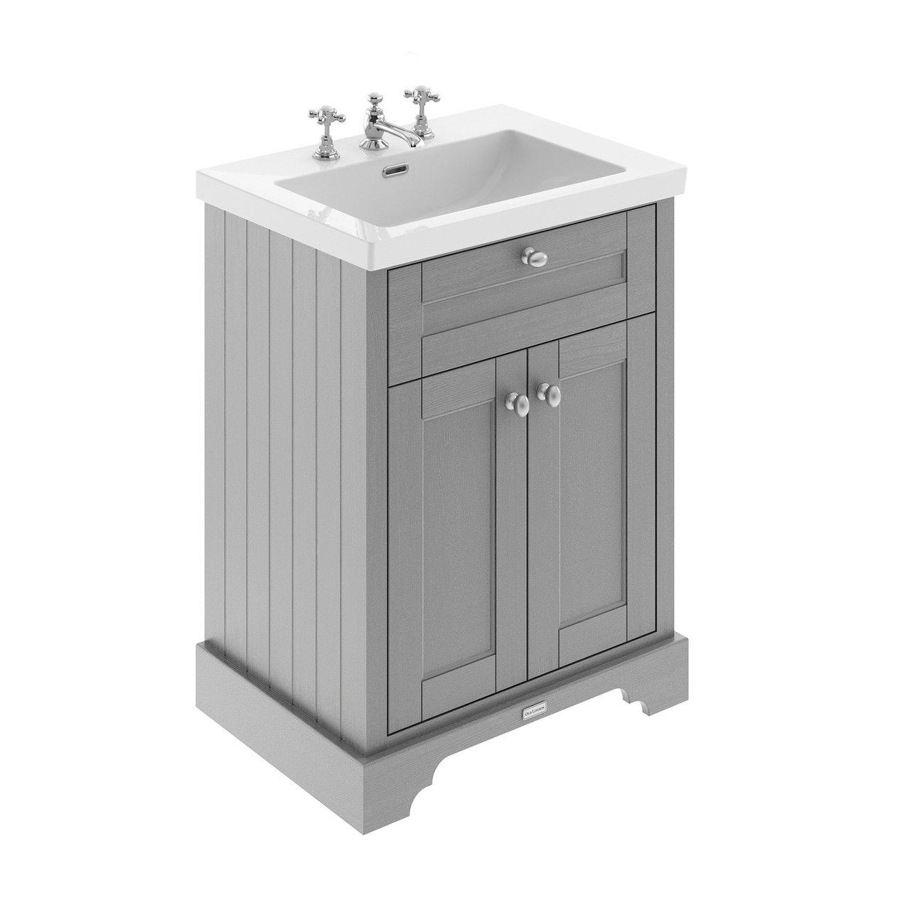 Old London Woodgrain 2 Door Vanity Unit and Minimalist 3 Tap Hole Fireclay Basin