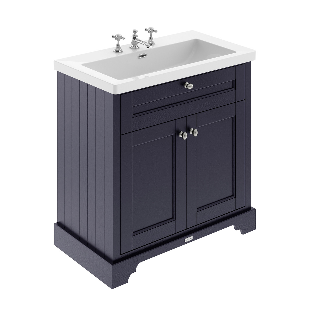 Old London Woodgrain 2 Door Vanity Unit and Minimalist 3 Tap Hole Fireclay Basin