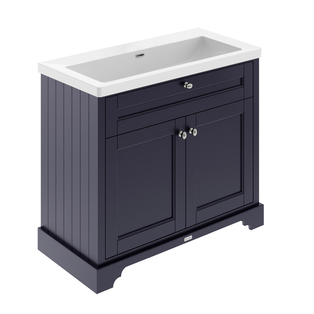 Old London Twilight Blue Woodgrain 2 Door Vanity Unit And Minimalist Fireclay Basin | | Mdf | 1000Mm