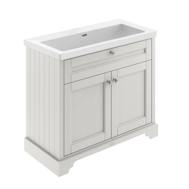 Old London Timeless Sand Woodgrain 2 Door Vanity Unit And Minimalist Fireclay Basin | | Mdf | 1000Mm