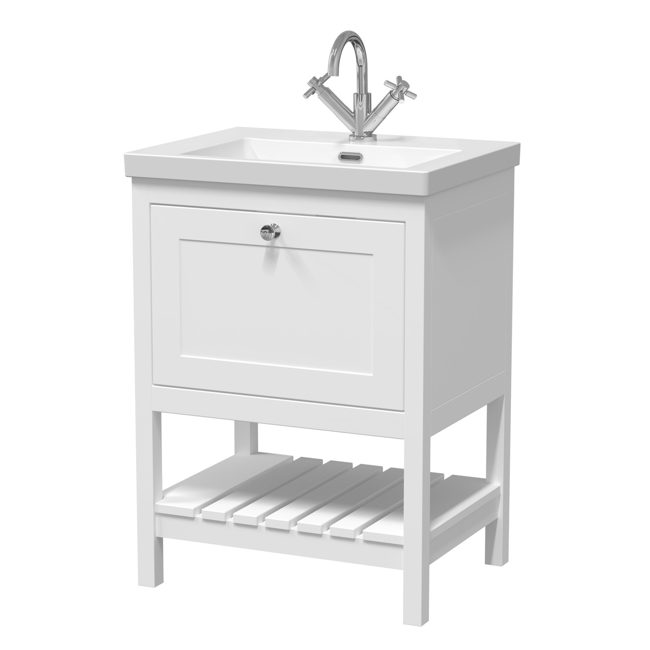 Old London Bexley Matt Single Drawer Vanity Unit and Minimalist Fireclay Basin