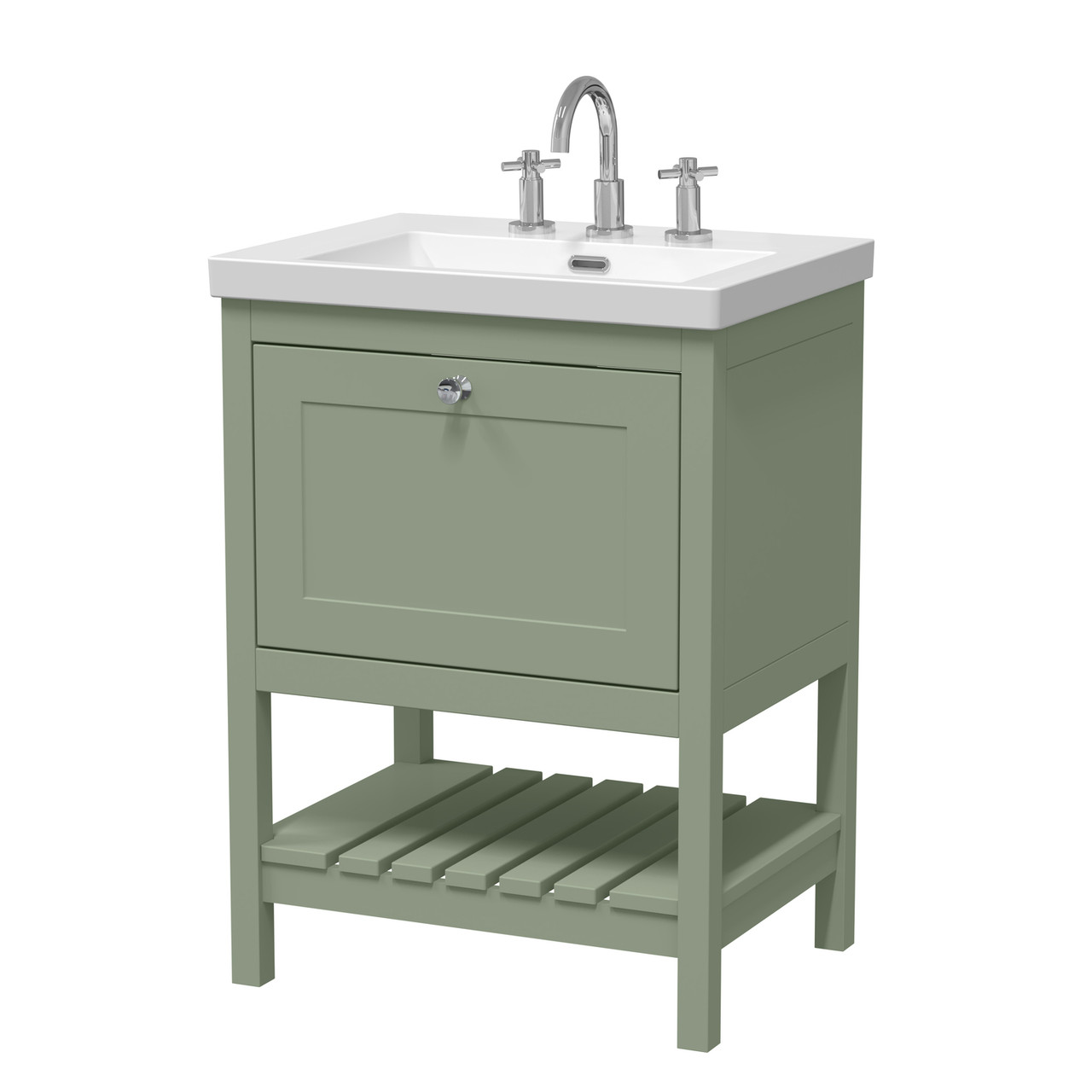 Old London Bexley Matt Single Drawer Vanity Unit and Minimalist 3 Tap Hole Fireclay Basin