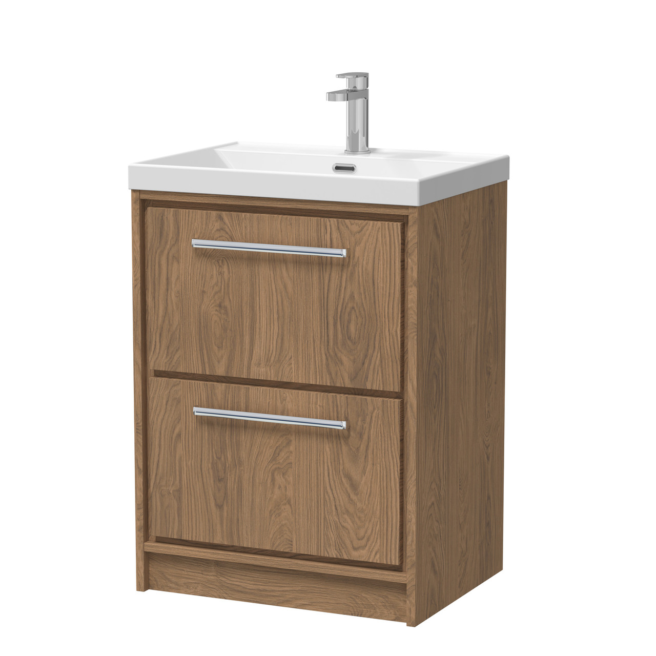 Hudson Reed Antique Oak Lille Woodgrain 2 Drawer Vanity Unit And Thin Edge Basin | | Mfc | 600Mm