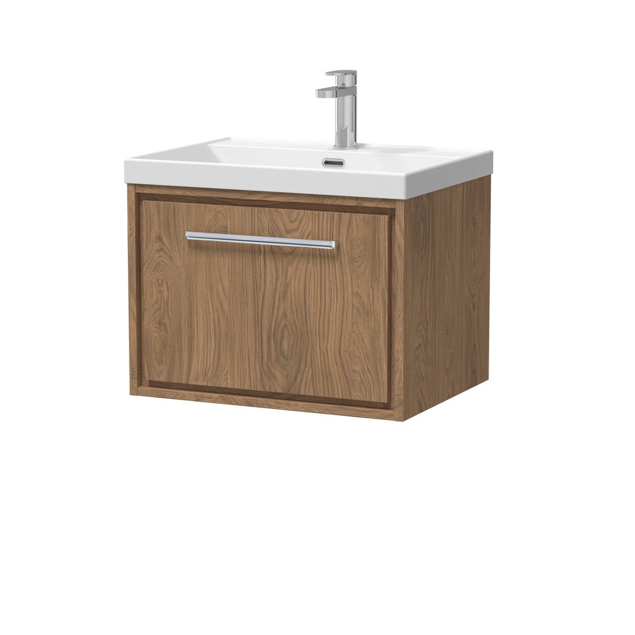 Hudson Reed Lille Woodgrain Wall Hung Single Drawer Vanity Unit and Thin Edge Basin