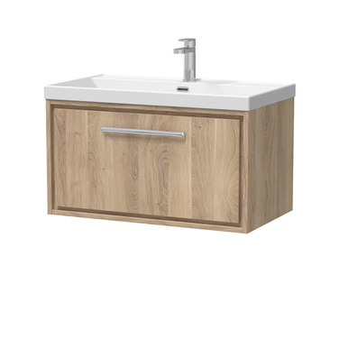 Hudson Reed Bleached Oak Lille Woodgrain Wall Hung Single Drawer Vanity Unit And Thin Edge Basin | | Mfc | 800Mm