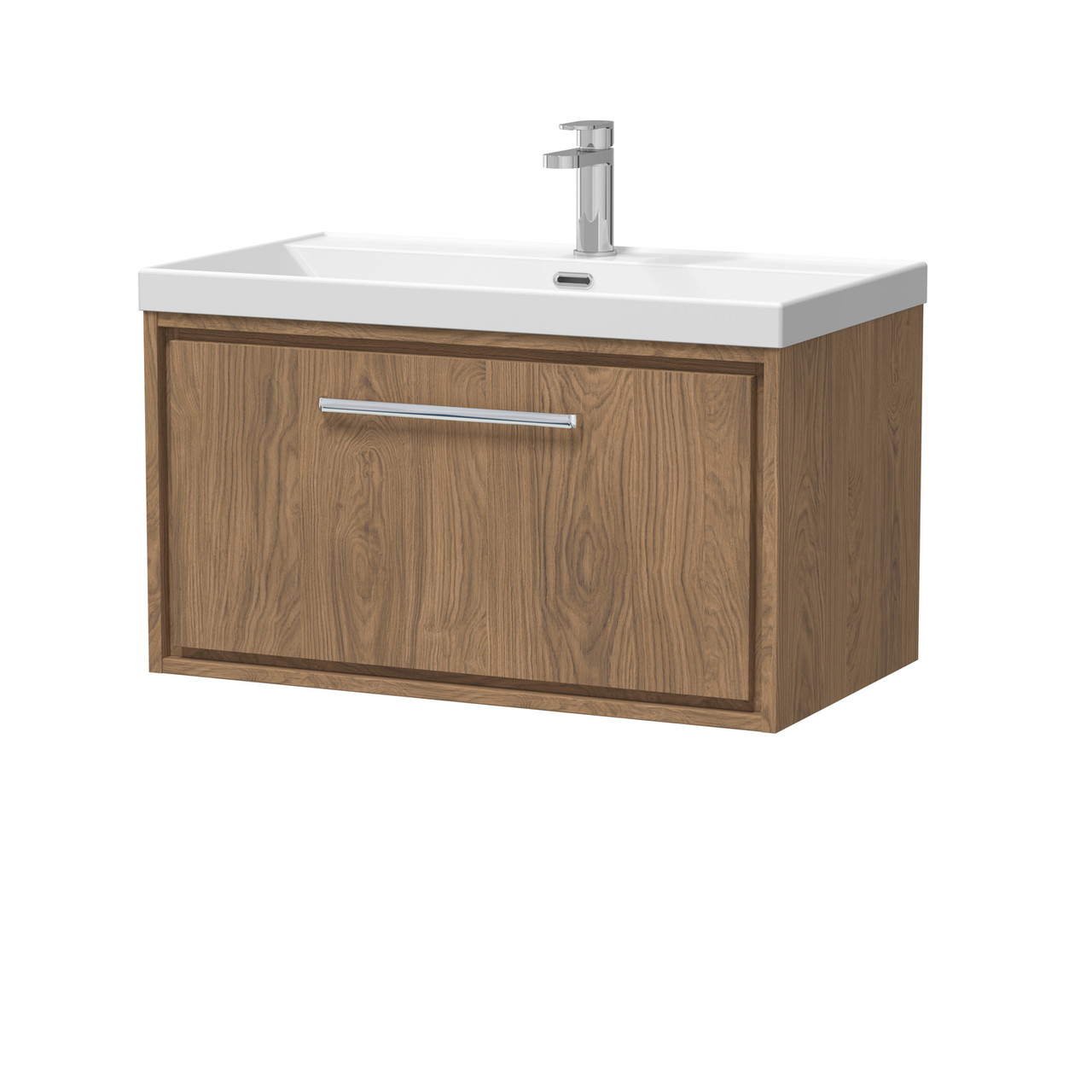 Hudson Reed Lille Woodgrain Wall Hung Single Drawer Vanity Unit and Thin Edge Basin