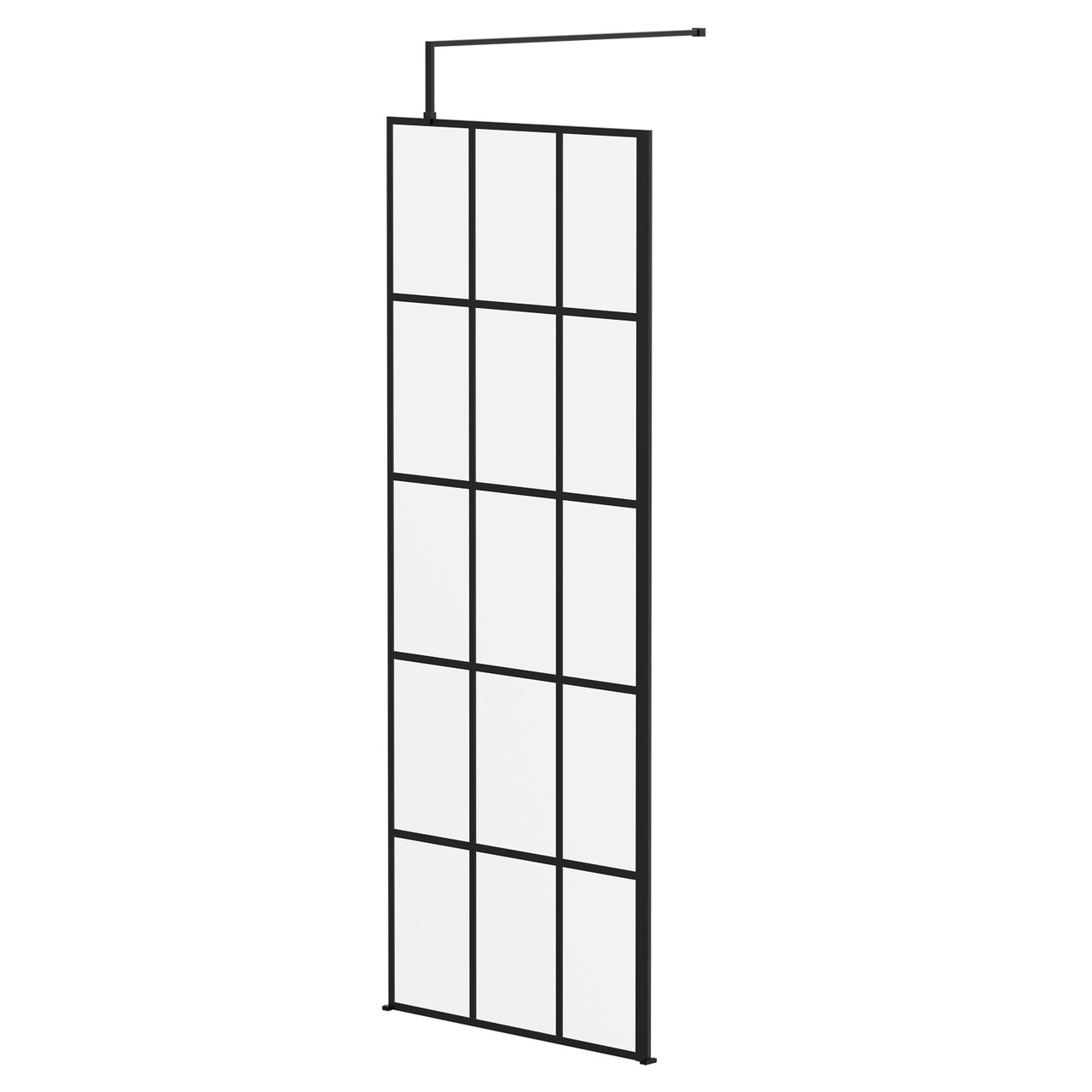 Colore 8mm Clear Glass Crittall Frame Walk In Shower Screen including Support Bars and Retainer Feet