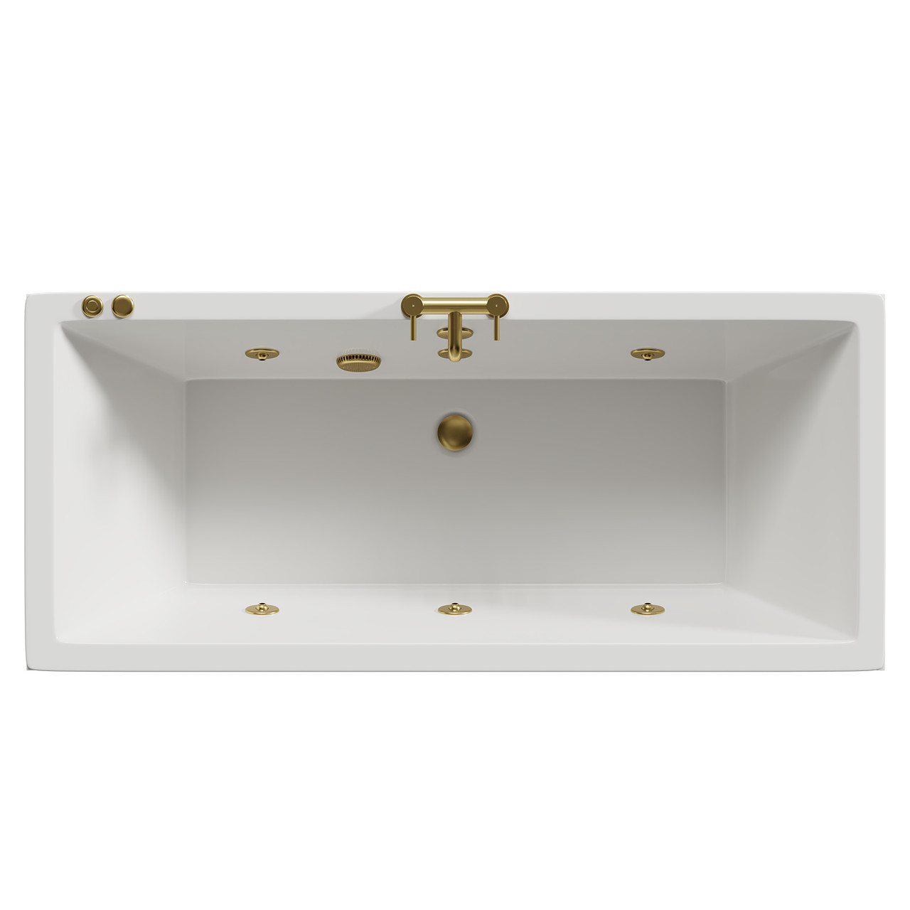 Square 6 Jet Brushed Brass V-Tec Double Ended Whirlpool Bath