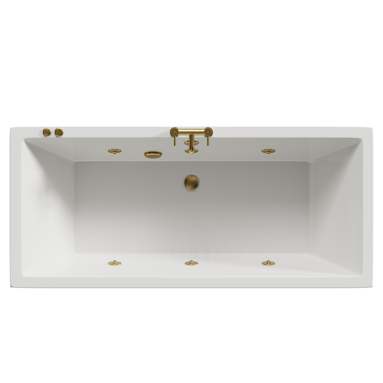 Square 6 Jet Brushed Brass V-Tec Double Ended Whirlpool Bath