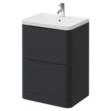 Wholesale Domestic Satin Anthracite Vela 2 Drawer Vanity Unit With Anya Basin | | Mfc | 600Mm