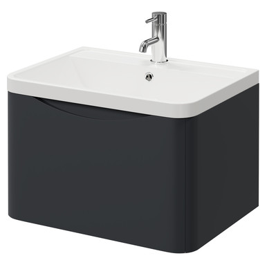 Wholesale Domestic Satin Anthracite Vela Wall Mounted Single Drawer Vanity Unit With Leni Basin | | Mfc | 600Mm