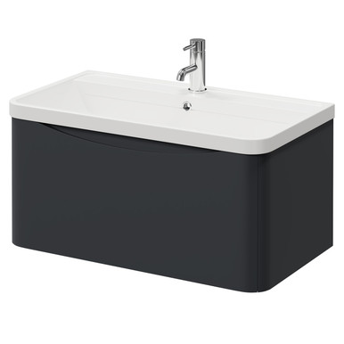 Wholesale Domestic Satin Anthracite Vela Wall Mounted Single Drawer Vanity Unit With Leni Basin | | Mfc | 800Mm