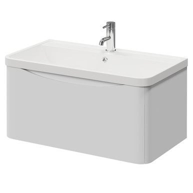 Wholesale Domestic Satin White Vela Wall Mounted Single Drawer Vanity Unit With Leni Basin | | Mfc | 800Mm