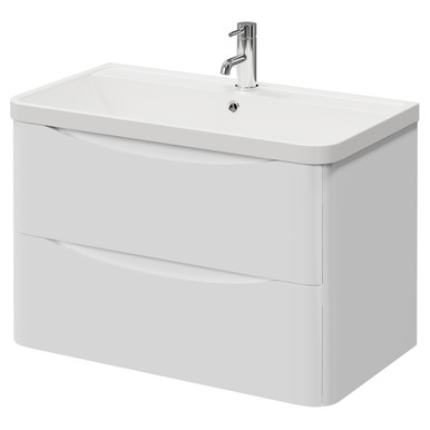 Wholesale Domestic Gloss White Vela Wall Mounted 2 Drawer Vanity Unit With Leni Basin | | Mfc | 800Mm