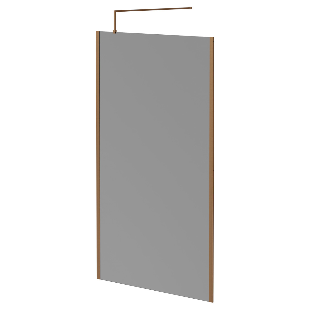 Pacco 8mm Smoked Glass Walk In Shower Screen including Wall Channel with End Profile and Support Bar