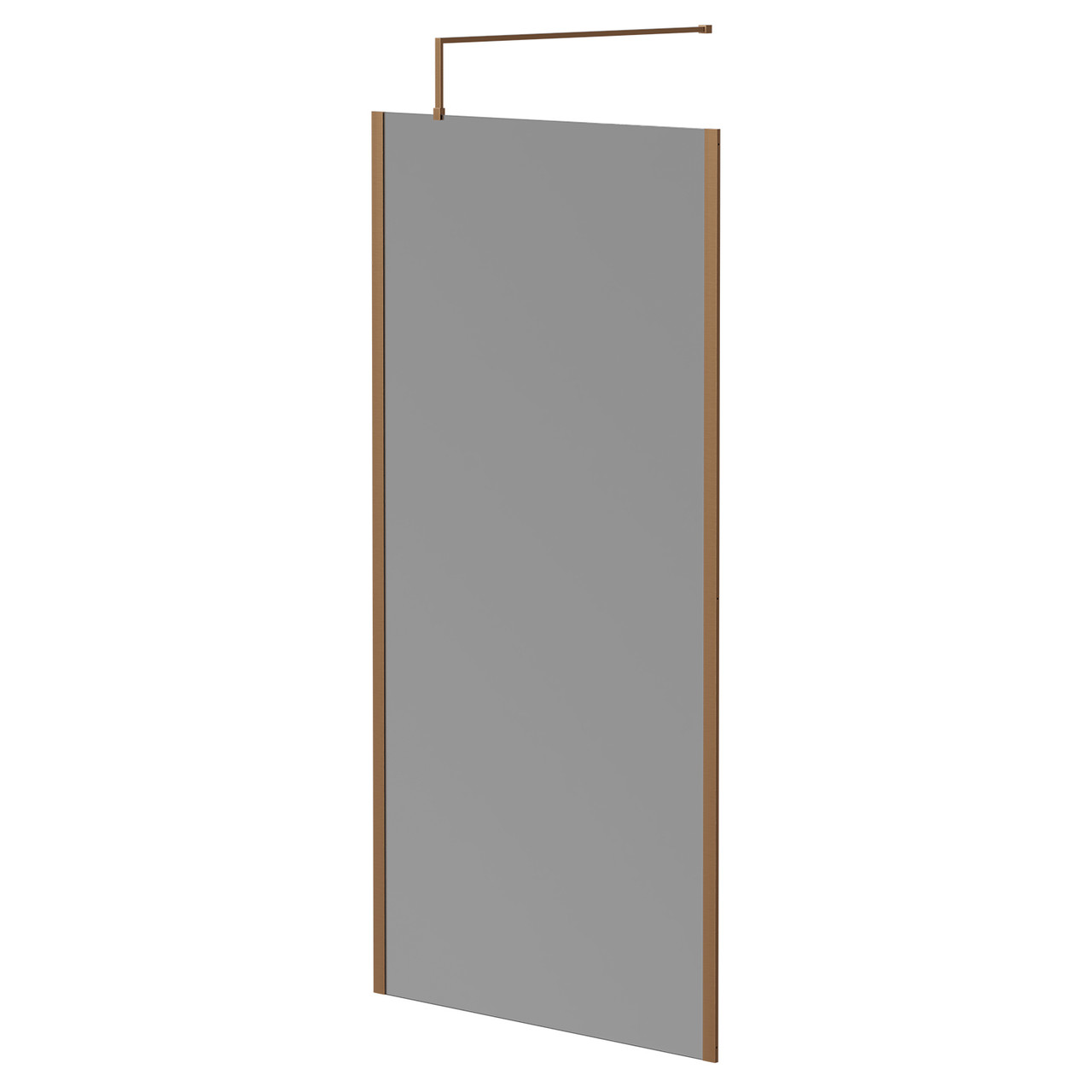 Pacco 8mm Smoked Glass Walk In Shower Screen including Wall Channel with End Profile and Support Bar