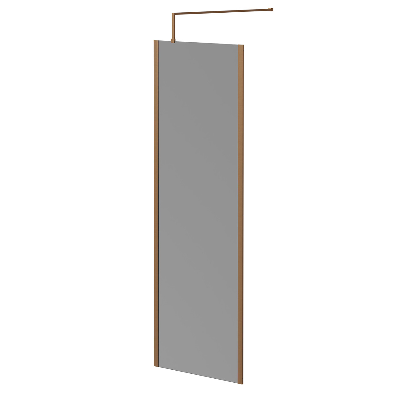 Pacco 8mm Smoked Glass Walk In Shower Screen including Wall Channel with End Profile and Support Bar