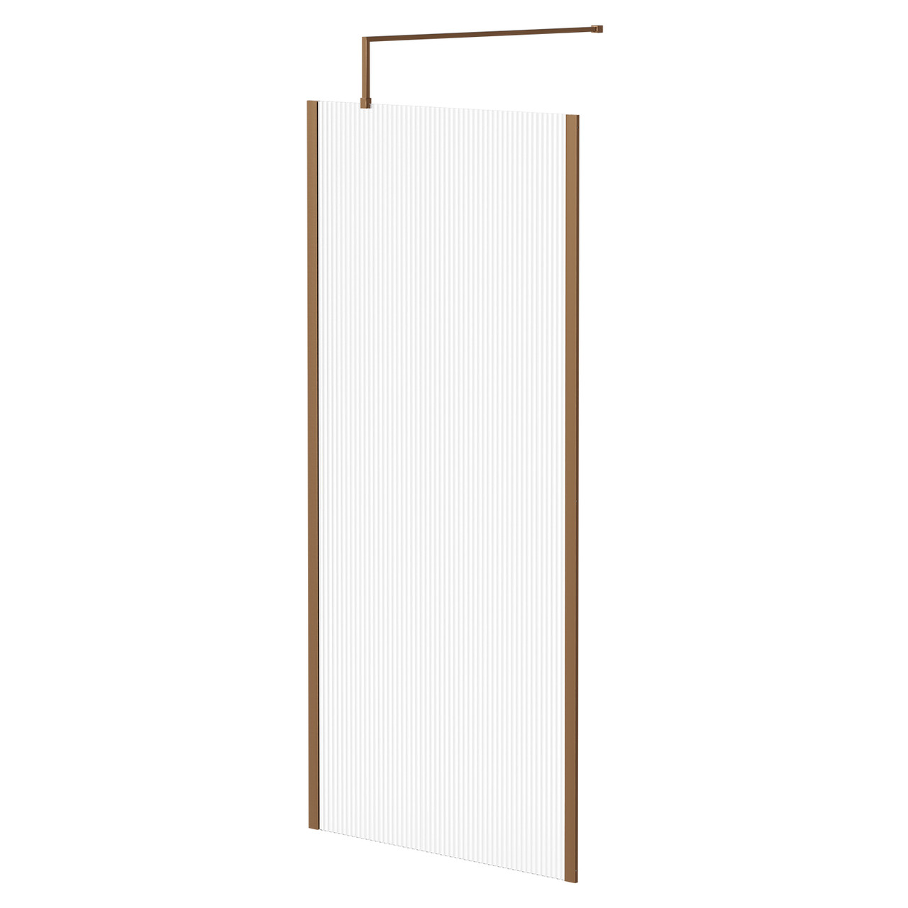 Pacco 8mm Fluted Glass Walk In Shower Screen including Wall Channel with End Profile and Support Bar