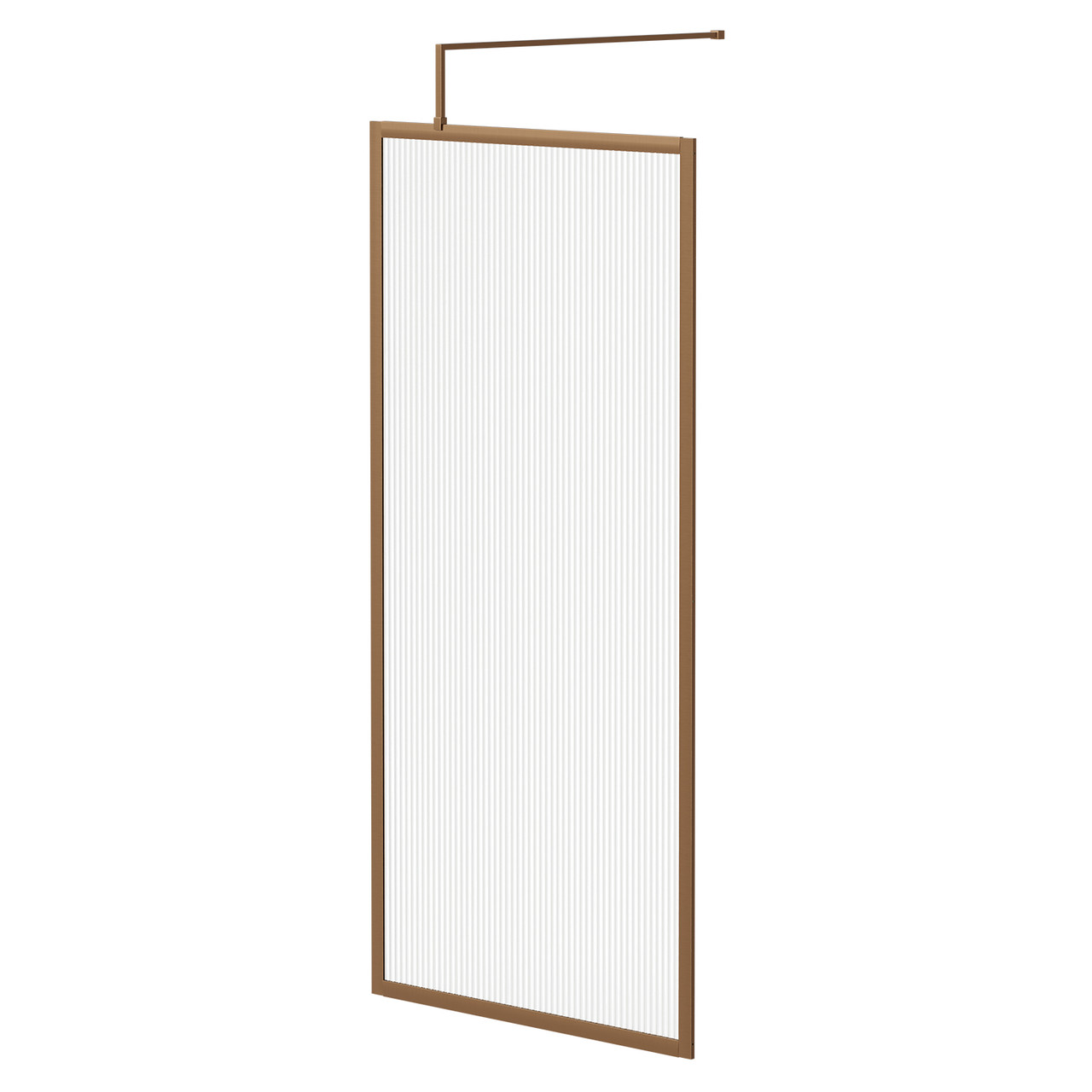 Pacco 8mm Fluted Glass Fully Framed Walk In Shower Screen including Wall Channel and Support Bar