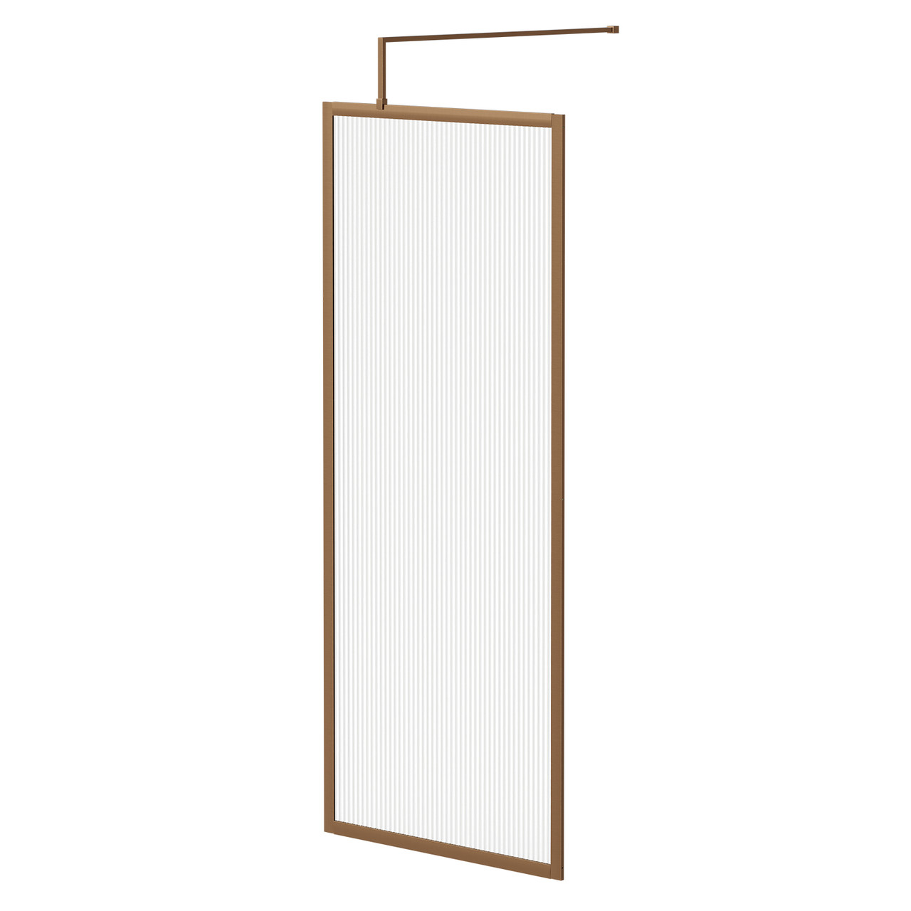 Pacco 8mm Fluted Glass Fully Framed Walk In Shower Screen including Wall Channel and Support Bar
