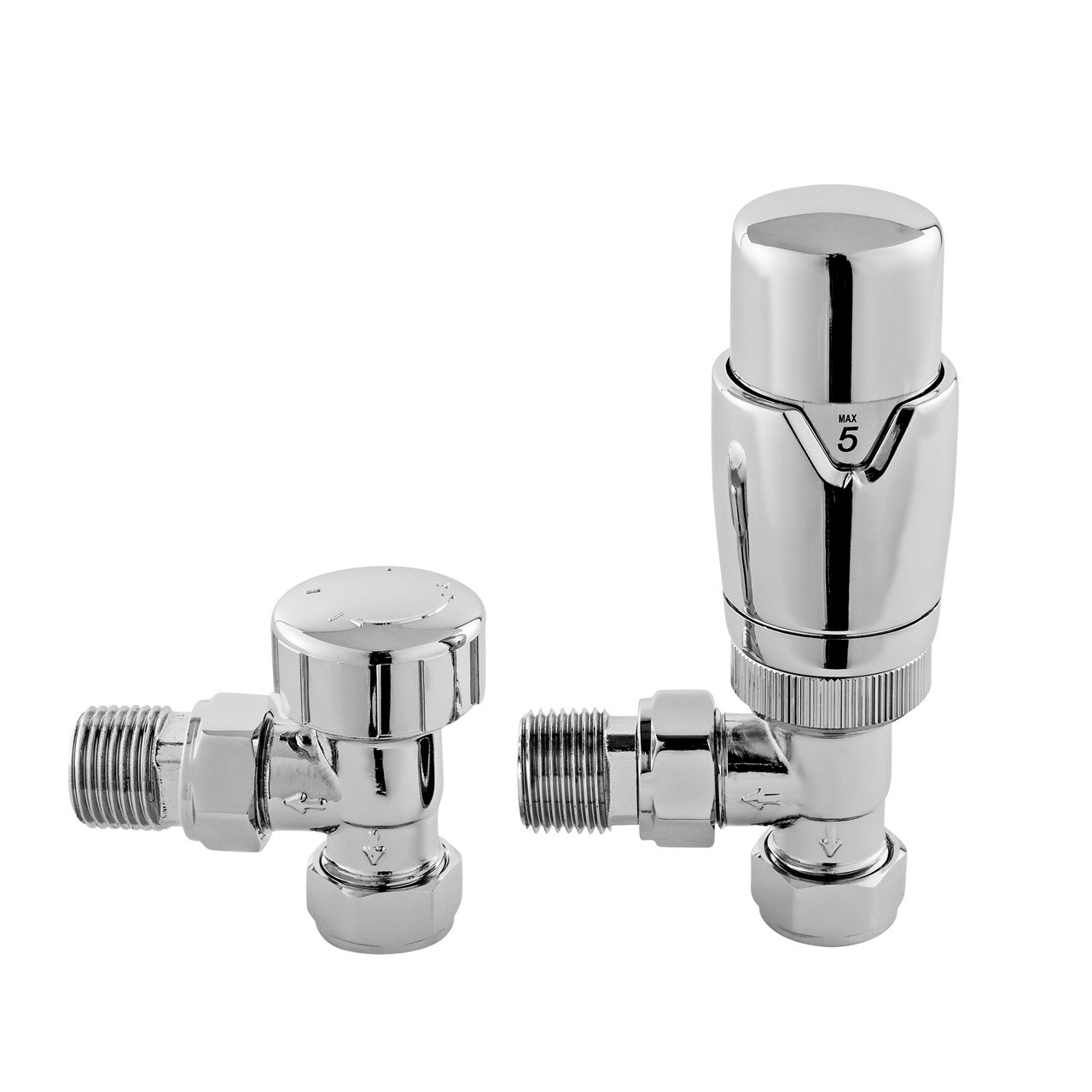 Nuie Chrome Angled Thermostatic Radiator Valves | | Brass