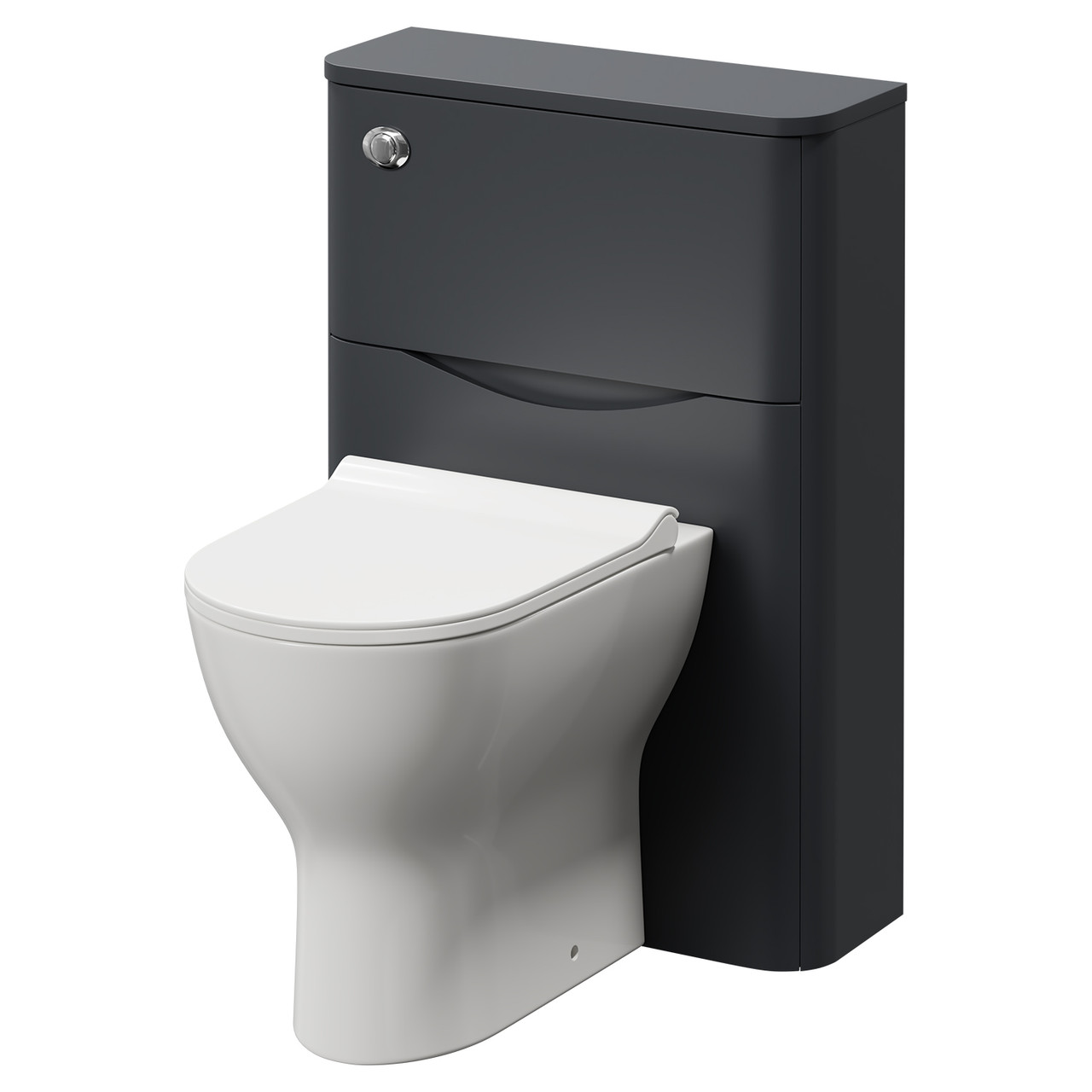 Vela Toilet Unit and Jubilee Short Projection Rimless Back to Wall Toilet Pan with Soft Close Toilet Seat