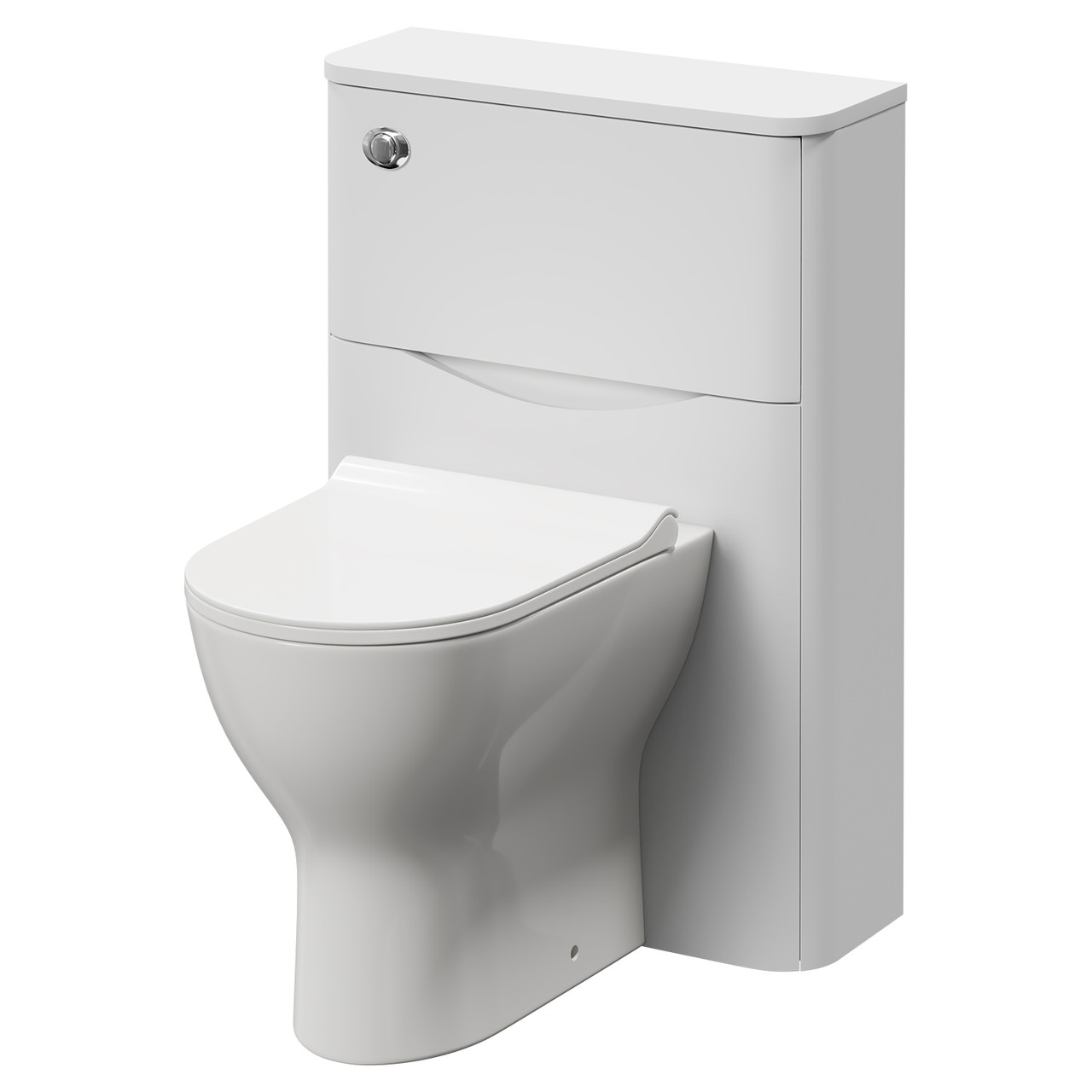 Vela Toilet Unit and Jubilee Short Projection Rimless Back to Wall Toilet Pan with Soft Close Toilet Seat