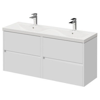 Wholesale Domestic Gloss White Montego Wall Mounted 4 Drawer Vanity Unit With Glide Double Basin | | Mdf | 1200Mm