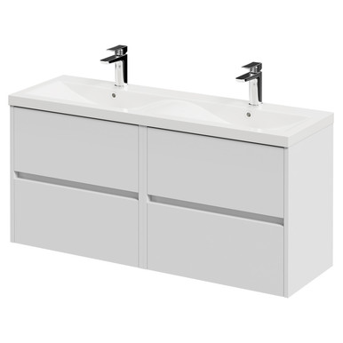 Wholesale Domestic Satin White Montego Wall Mounted 4 Drawer Vanity Unit With Glide Double Basin | | Mdf | 1200Mm