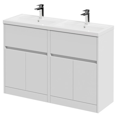 Wholesale Domestic Satin White Montego Floor Standing 2 Drawer 4 Door Vanity Unit With Lucia Double Basin | | Mdf | 1200Mm