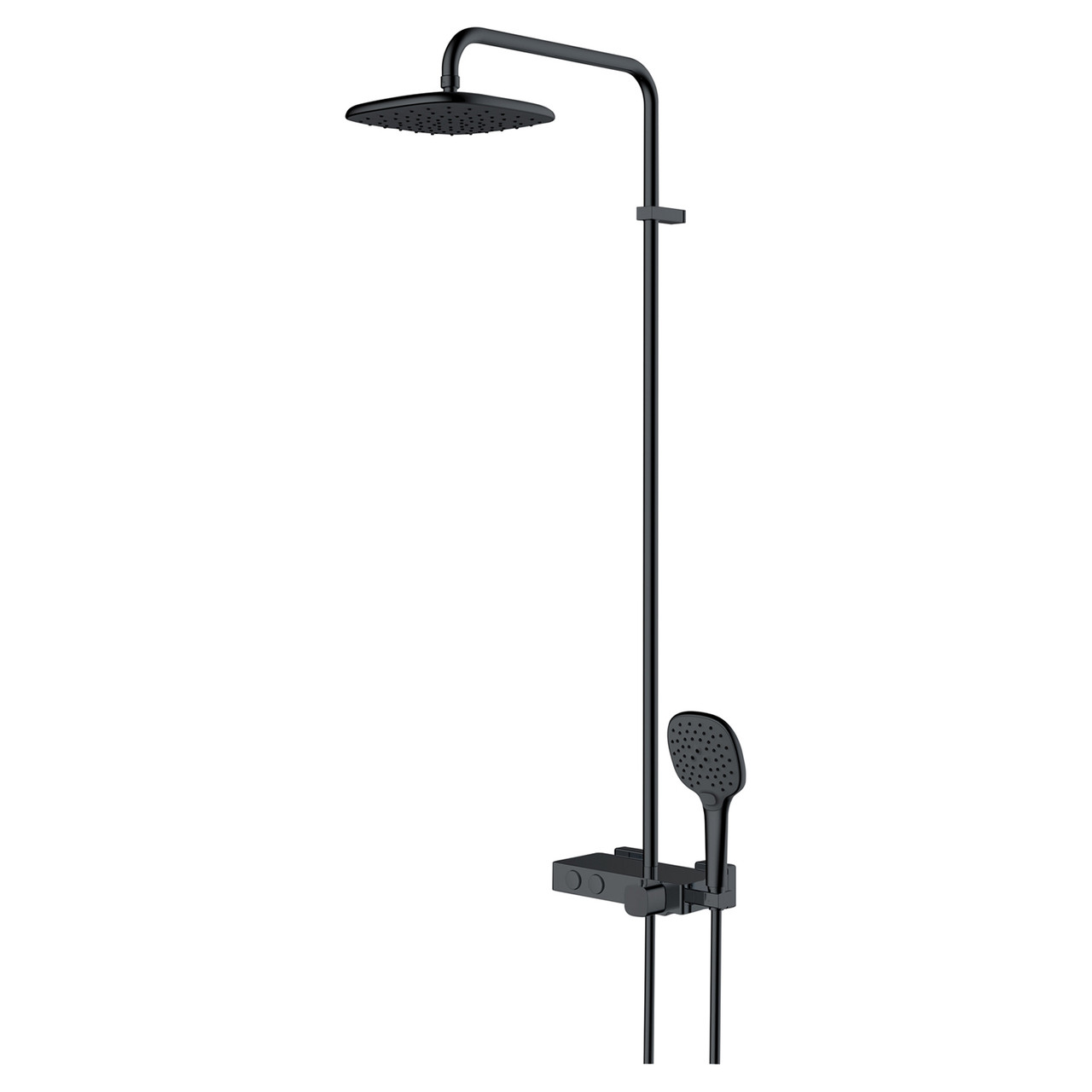 Rak Ceramics Black Petit Matt Square Thermostatic Rigid Riser And Handset Shower System | | Brass | 272Mm X 1242Mm X 534Mm