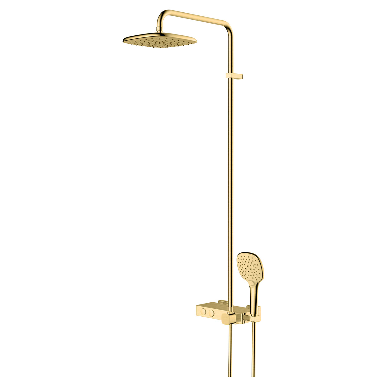 Rak Ceramics Gold Petit Brushed Square Thermostatic Rigid Riser And Handset Shower System | | Brass | 272Mm X 1242Mm X 534Mm