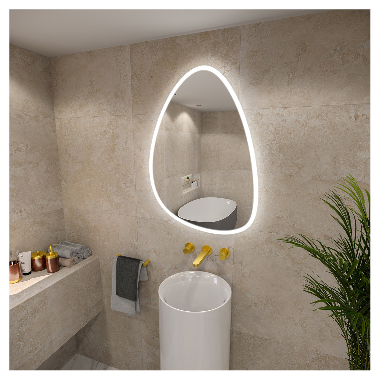 RAK Ceramics Teardrop Illuminated LED Mirror with Demister and Touch Sensor