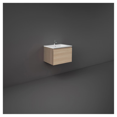 Rak Ceramics Oak Joy Uno Scandi Wall Hung Single Drawer Vanity Unit | | Foil Wrapped Mdf | 600Mm