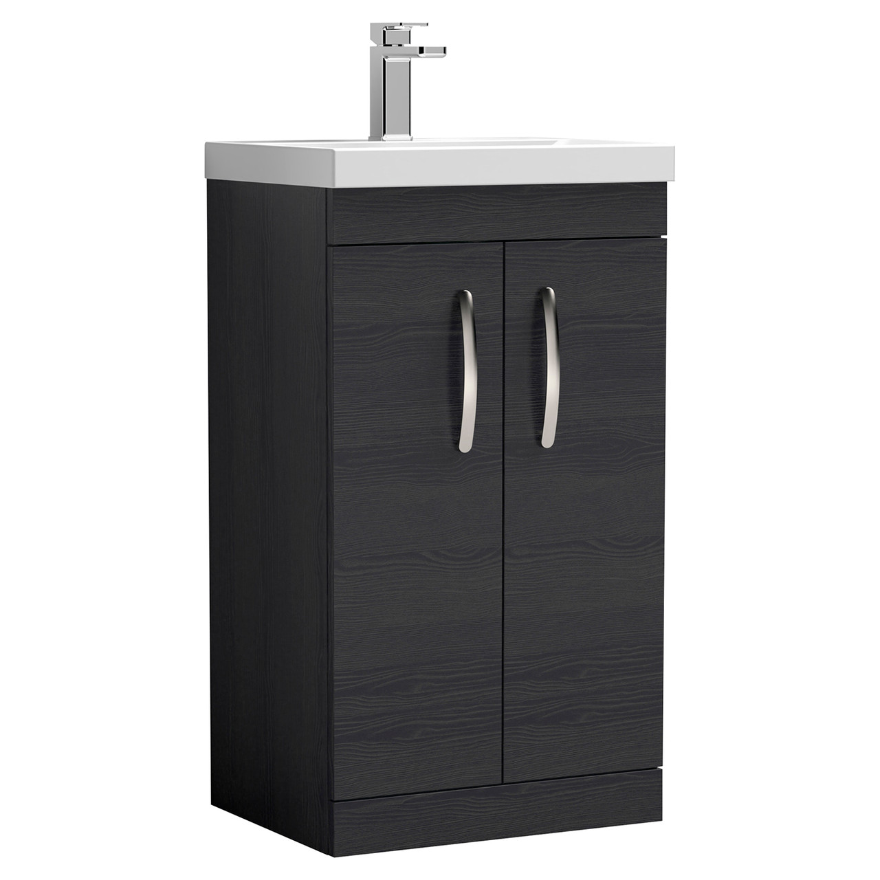 Nuie Athena Woodgrain 2 Door Vanity Unit and Mid Edge Ceramic Basin