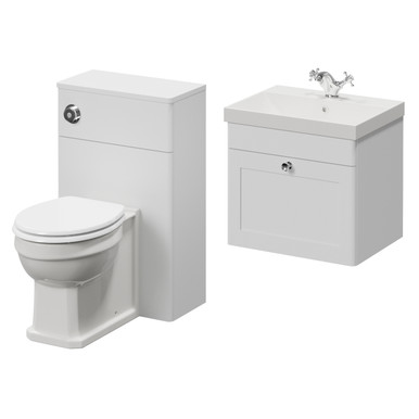 Danbury Wall Mounted Single Drawer Vanity Unit and Toilet Suite with Rimini Basin